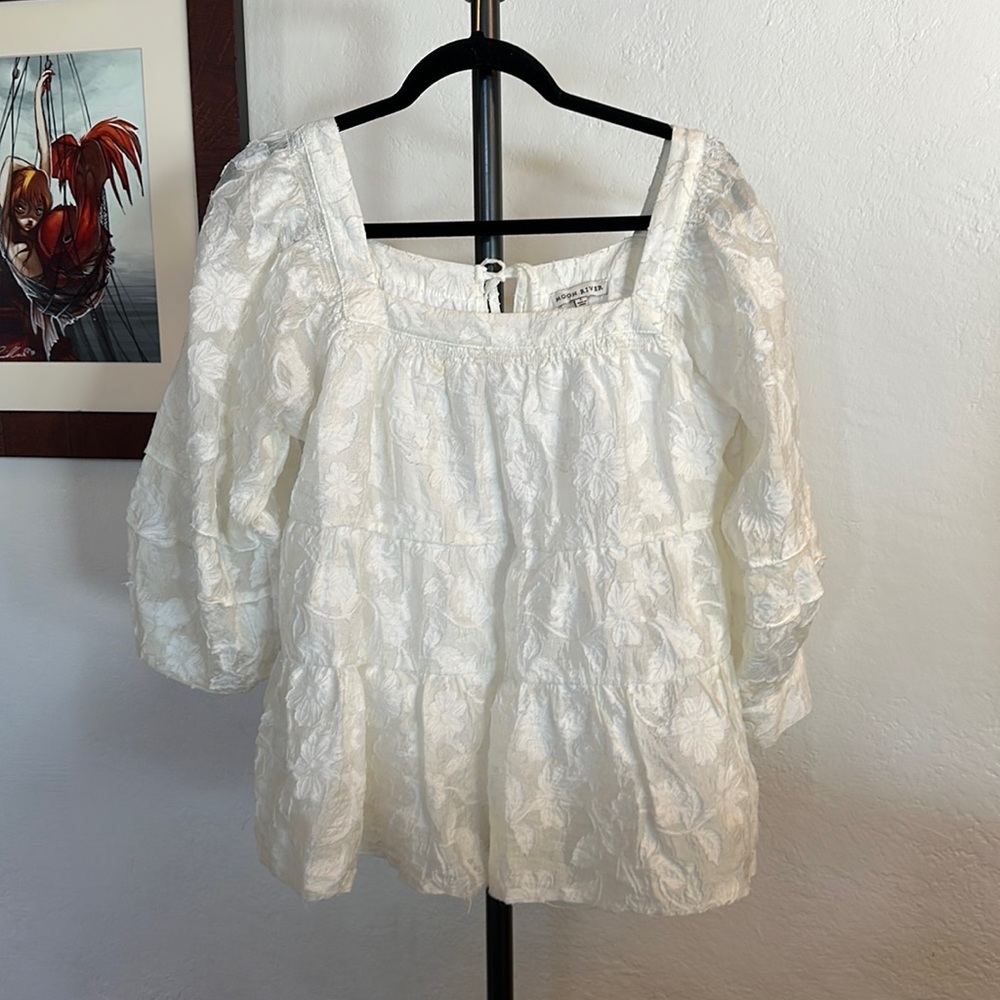 Moon River square neck ruffle blouse